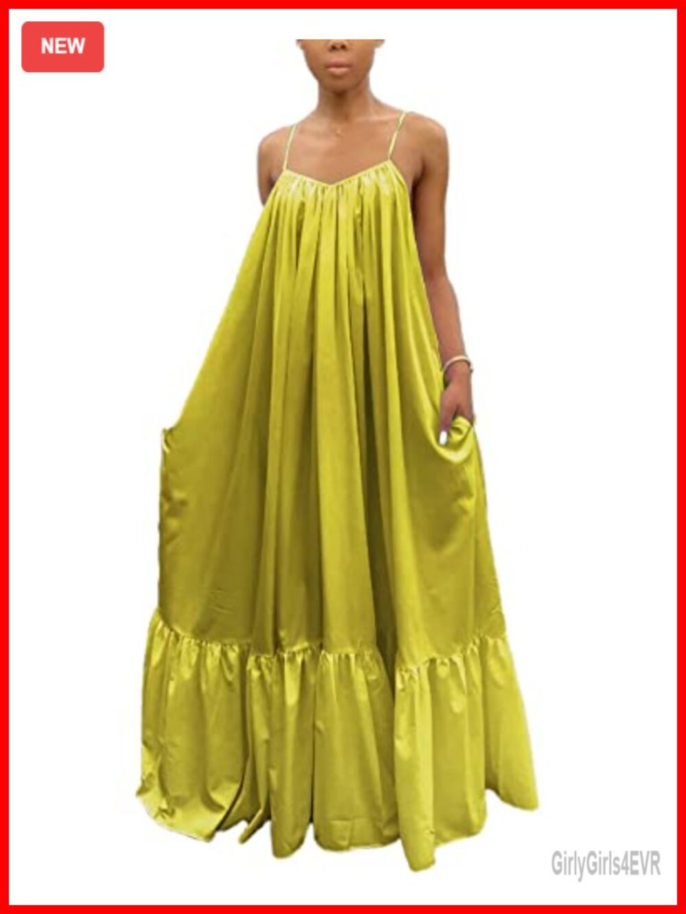 Spaghetti Strap Ruffle Hem Maxi Dress with Pockets